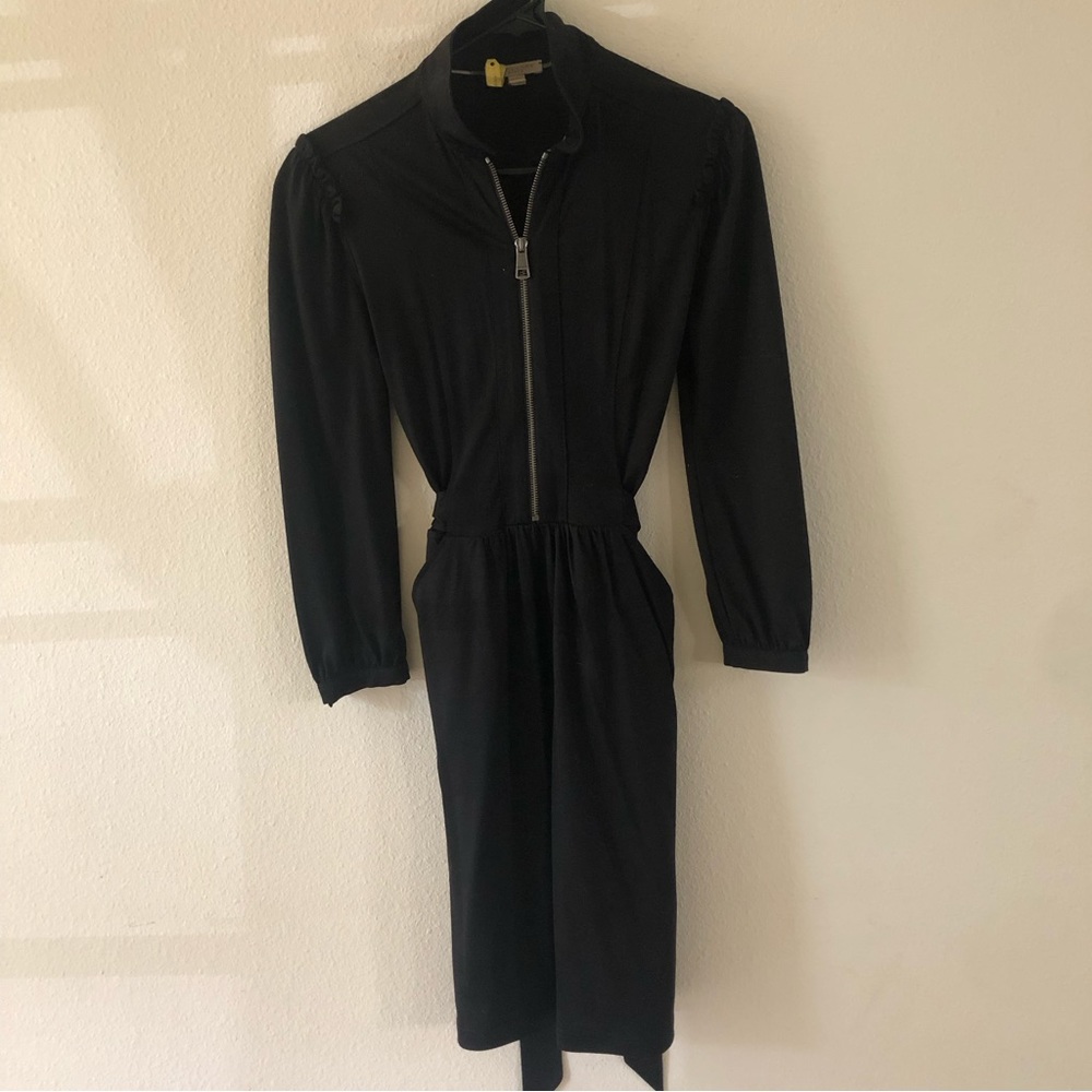 $2100 Burberry Brit Black Long Sleeve Zip Front Gorgeous Black Dress Sz S